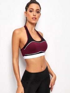 Contrast Binding Color-block Racer Back Sports Bra