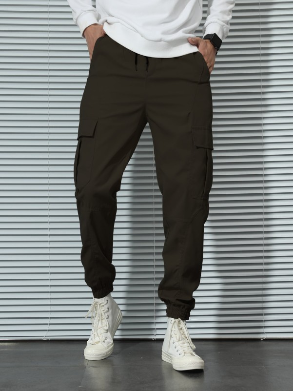 Men Drawstring Detail Flap Pockets Cargo Pants