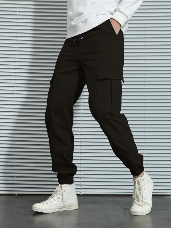 Men Drawstring Detail Flap Pockets Cargo Pants