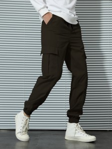 Men Drawstring Detail Flap Pockets Cargo Pants