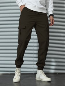 Men Drawstring Detail Flap Pockets Cargo Pants