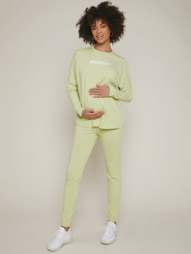 Maternity Drop Shoulder Letter Graphic Tee & Pants Set