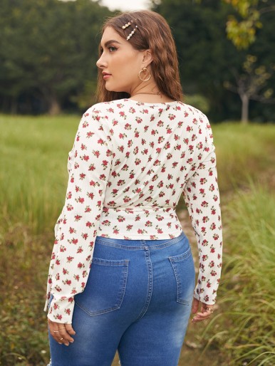 Plus Ditsy Floral Wrap Top