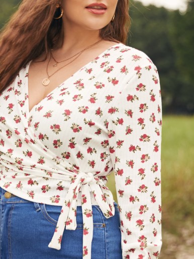 Plus Ditsy Floral Wrap Top