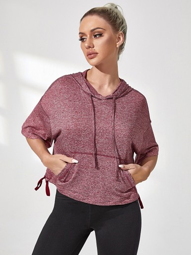 Breathable Pocket Front Drop Sleeve Sports Sweatshirt