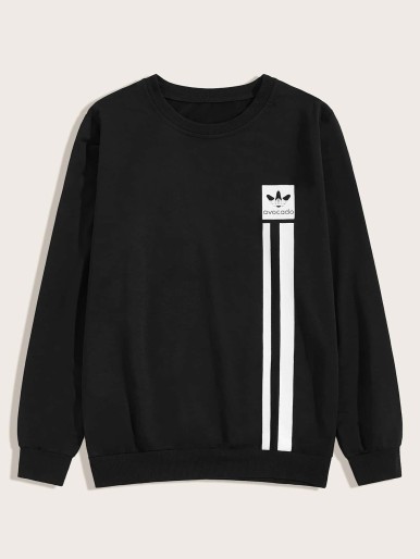 Men Letter And Stripe Print Sweatshirt