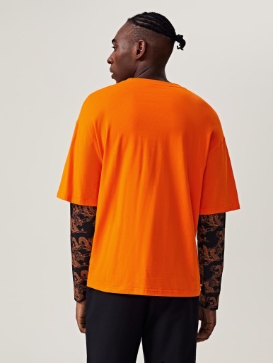 Men Letter & Chinese Dragon Embroidery Tee