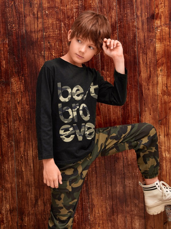 SHEIN Boys Camo Letter Print Tee