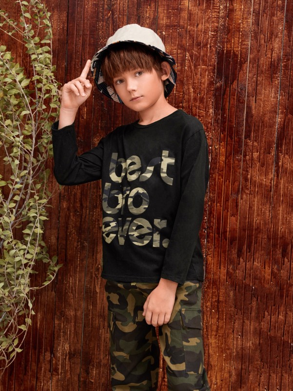 SHEIN Boys Camo Letter Print Tee