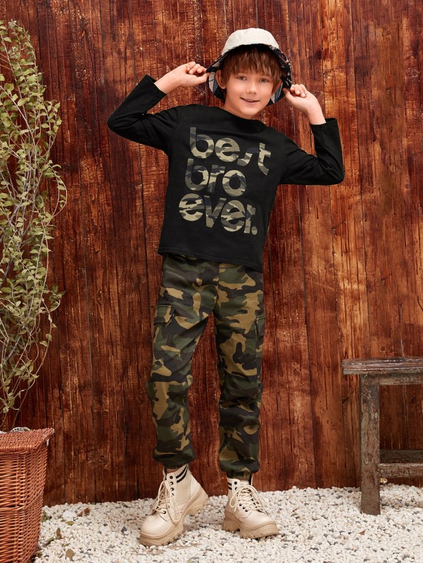 SHEIN Boys Camo Letter Print Tee