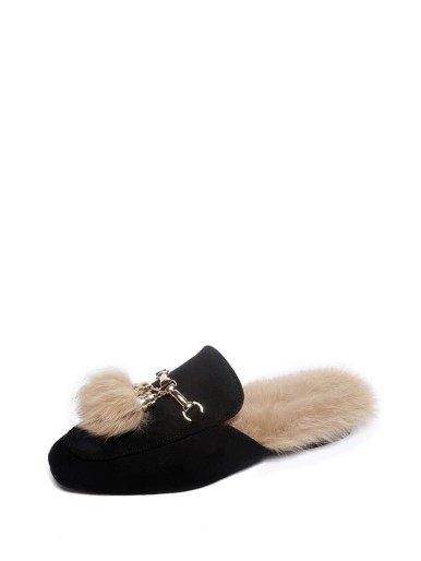 Double Pom Pom Decorated Suedette Flats