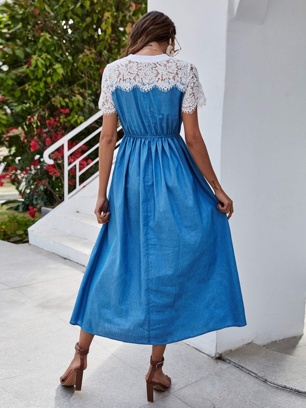 Contrast Lace A-line Dress