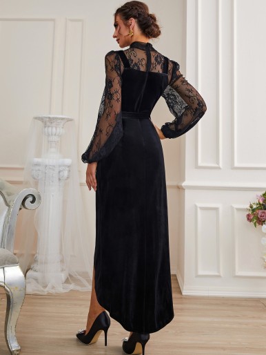 Contrast Lace Applique Embroidered Dress