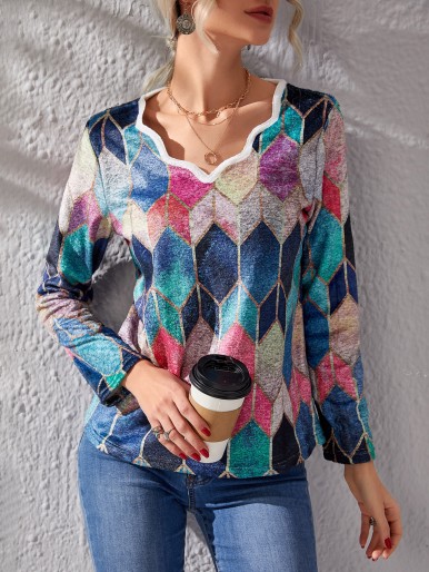 Multicolored wide neck blouse