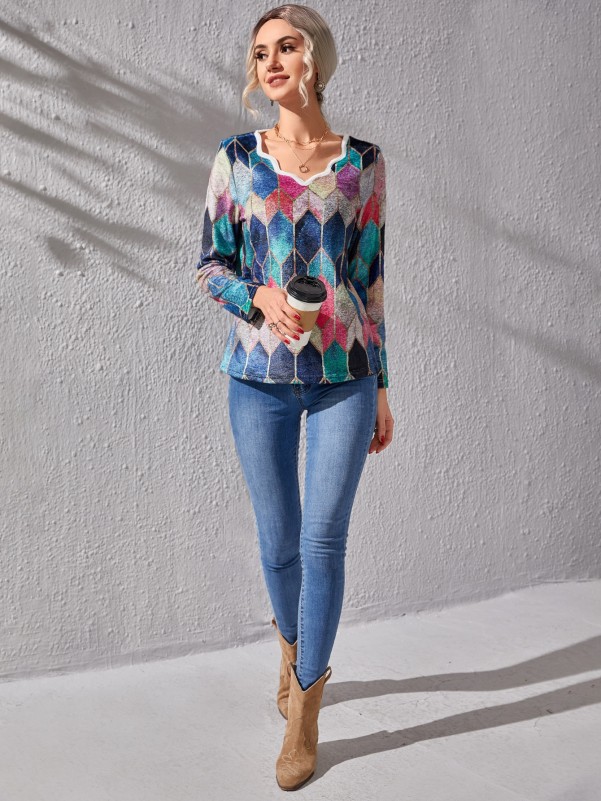 Multicolored wide neck blouse