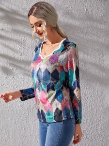 Multicolored wide neck blouse