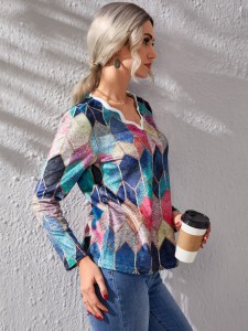 Multicolored wide neck blouse