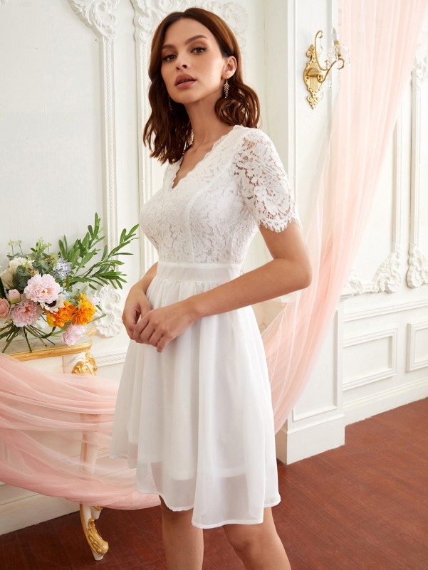 SHEIN Lace Bodice Flare Hem Dress