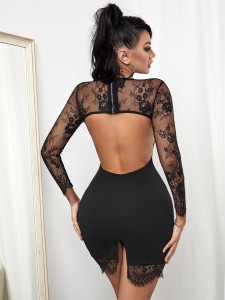 SHEIN SXY Contrast Lace Cut Out Split Hem Backless