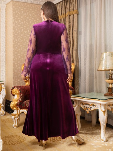 Plus Contrast Lace Velvet Maxi Dress