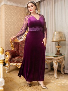 Plus Contrast Lace Velvet Maxi Dress