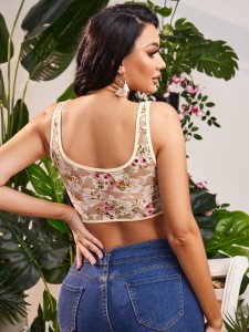 SHEIN SXY Floral Print Lace Crop Top