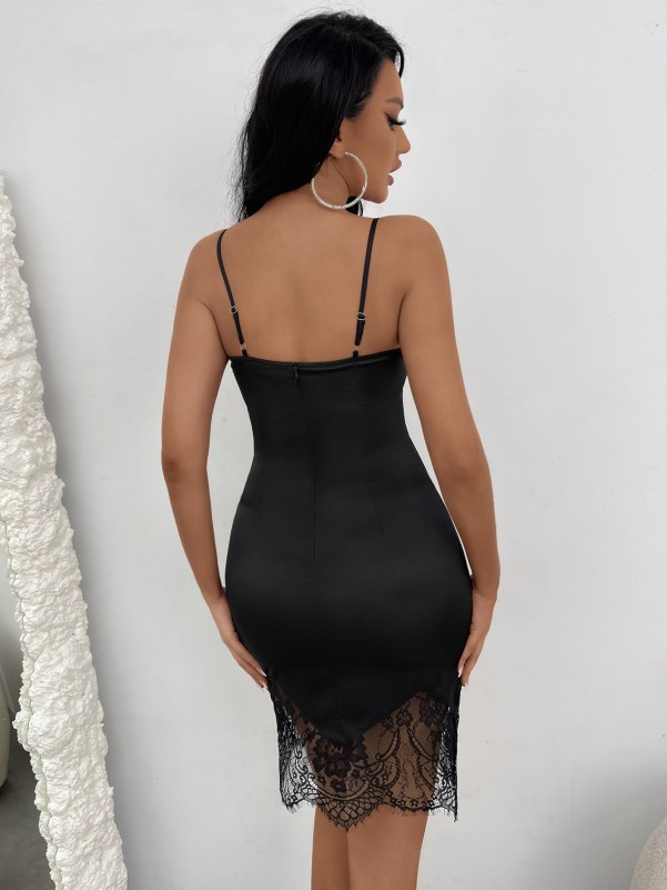 Spaghetti strap eyelash 2025 lace insert dress