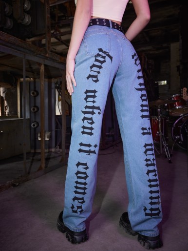 Letter print jeans