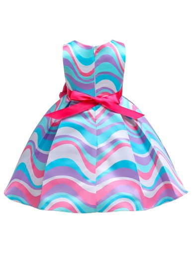 Toddler Girls Wave Striped Bow Front Gown Dress