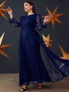 Ditsy blue Lace long  Dress
