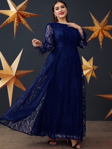 Ditsy blue Lace long  Dress