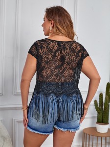 Plus Fringe Hem Lace Top