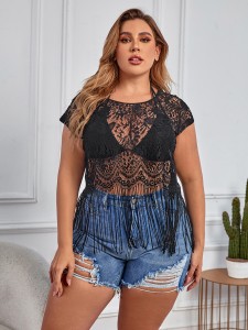 Plus Fringe Hem Lace Top