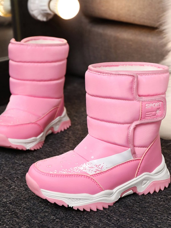 Girls Letter Patch Nylon Snow Boots