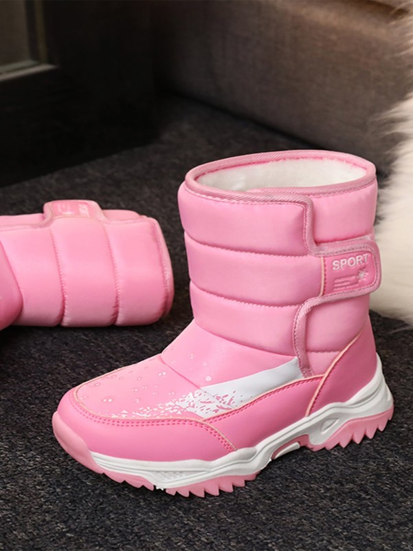 Girls Letter Patch Nylon Snow Boots