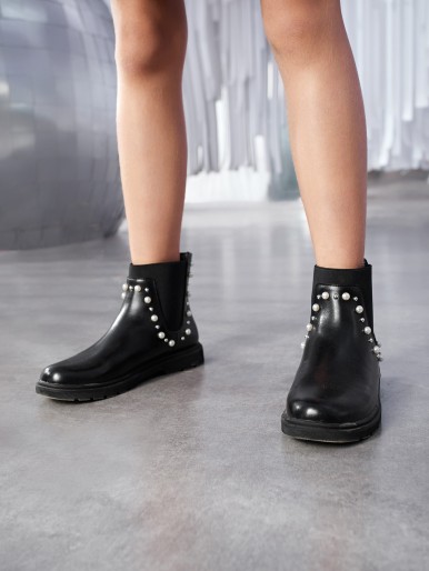 Girls Faux Pearl Decor Chelsea Boots