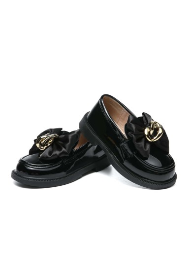 Girls Metal & Bow Decor Loafers