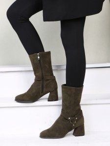 Minimalist Side Zipper Chunky Heeled Boots