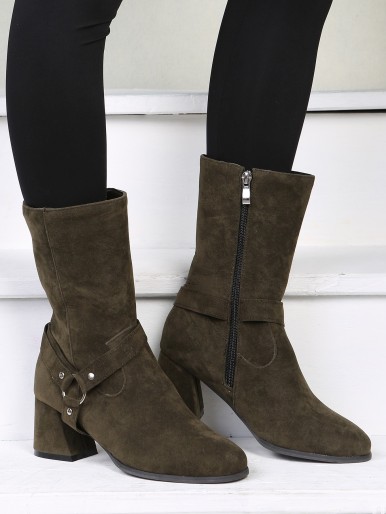 Minimalist Side Zipper Chunky Heeled Boots