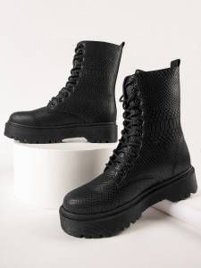 Black women's boots with a snakeskin print