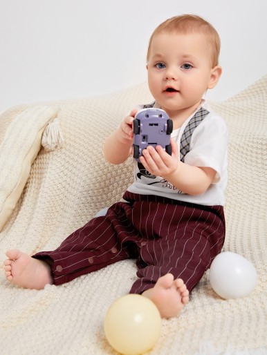 Baby Pinstriped & Letter Graphic Jumpsuit