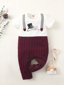 Baby Pinstriped & Letter Graphic Jumpsuit