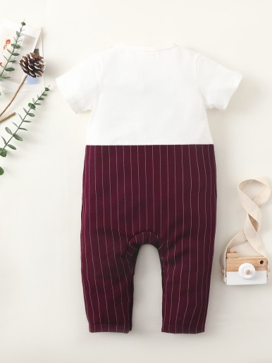 Baby Pinstriped & Letter Graphic Jumpsuit