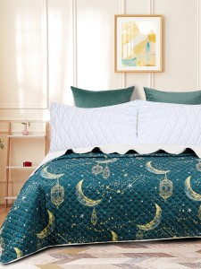 Crescent-print olive bedspread