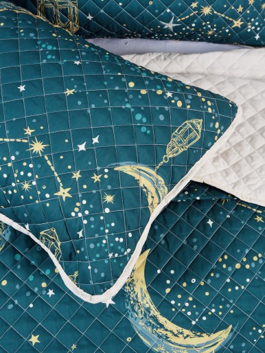 Crescent-print olive bedspread