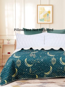 Crescent-print olive bedspread