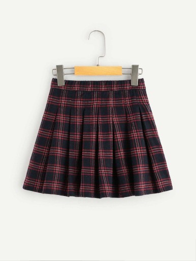 Girls Color Block Plaid Skirt