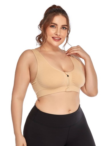 Plus Medium Support Zip Front Sports Bra