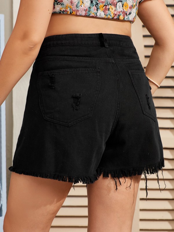 Plus Ripped Raw Hem Denim Shorts