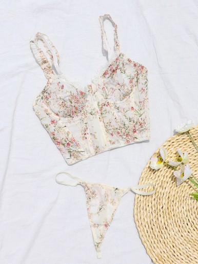 Floral Embroidery Underwire Lingerie Set